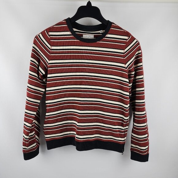 Billy Reid Sweater Womens Small Multi Striped Crewneck Side Zips - Picture 1 of 8